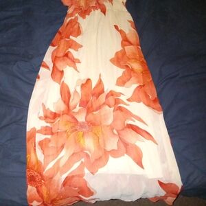 She's Cool White Maxi Dress with Orange Floral Motif